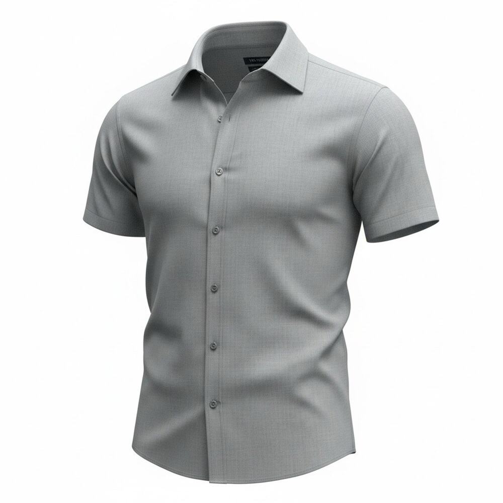 Van Heusen Men Dress Shirt M Gray Slim Fit Short Sleeve Button Up Collar A132